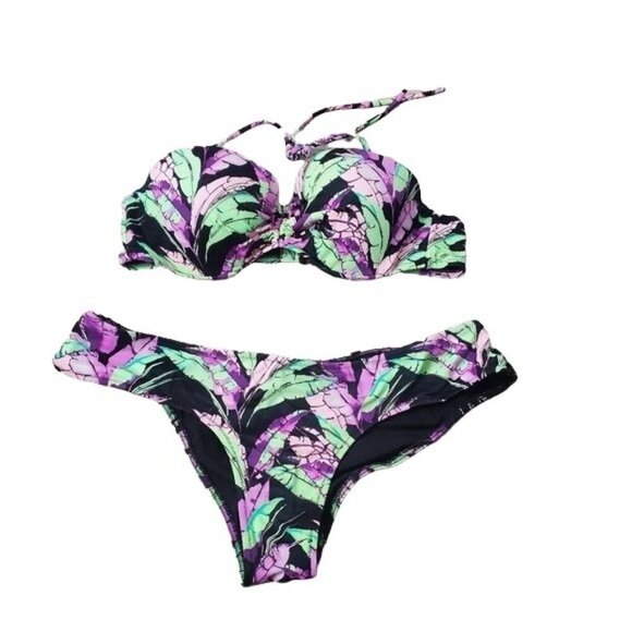 Victoria's Secret tropical floral palm 3 pc women's swimsuit bundle - Picture 2 of 8